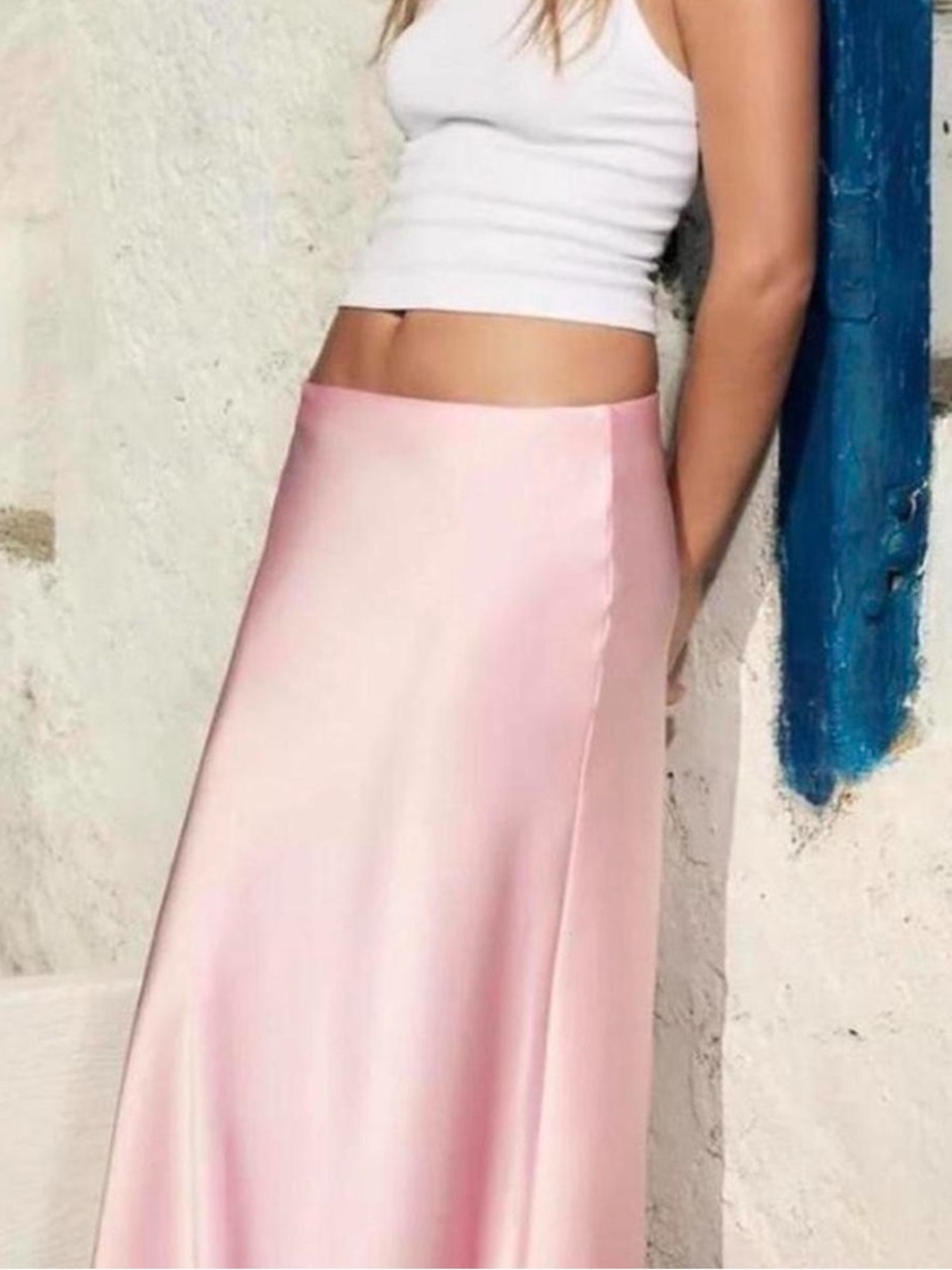 Zara Pale Pink Satin Bias Maxi Skirt